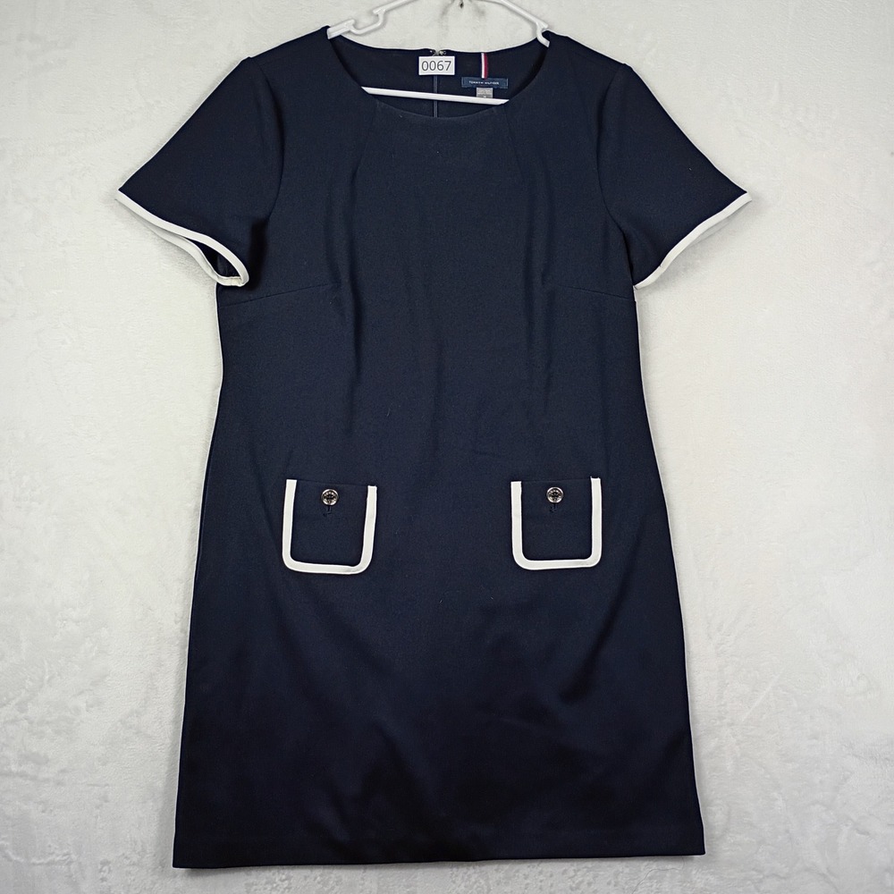Tommy Hilfiger Navy Blue Contrast Trim Pocket Shift Dress Mens Size 14